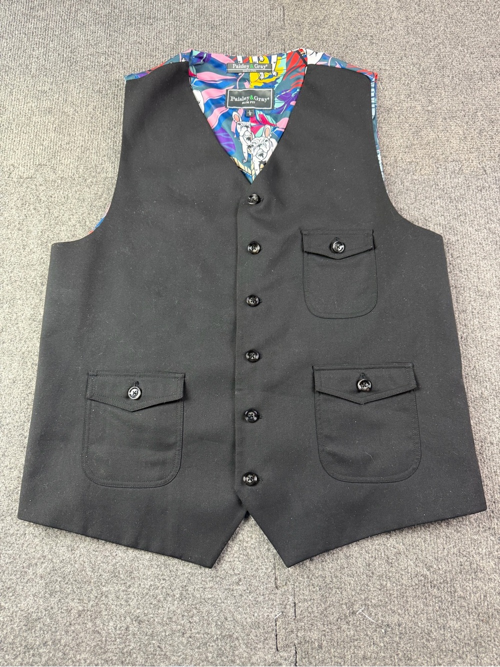 Paisley & Gray Slim Fit Mens Sleeveless Waistcoat Vest Size L Black